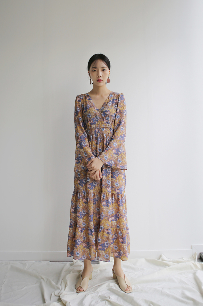 New Women Dress Flower Lap Long Dress 2color Flora