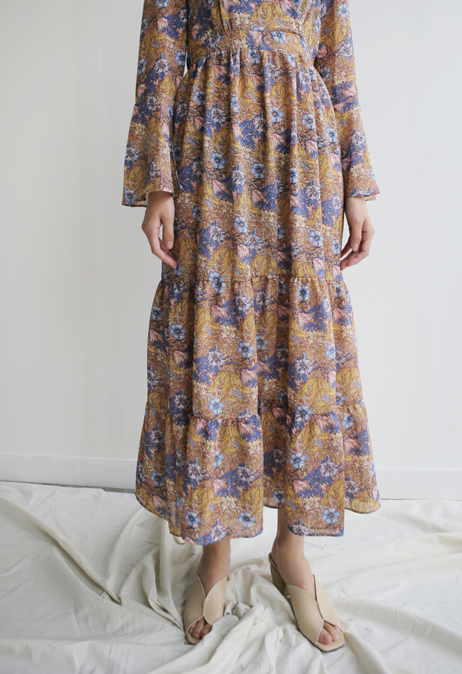 New Women Dress Flower Lap Long Dress 2color Flora