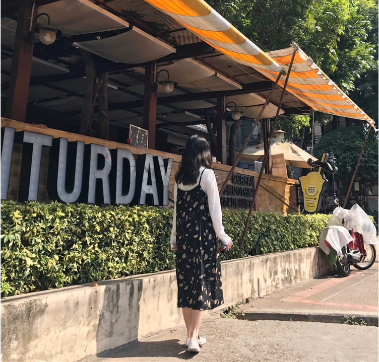 Omai fitting room flower chiffon strap dress + whi