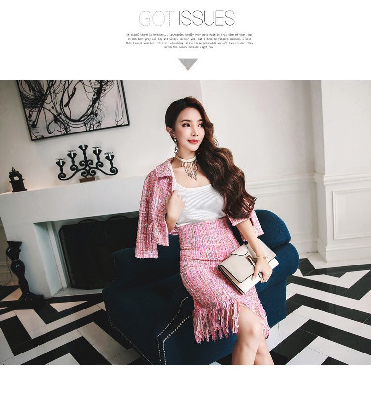 Office Look Pink Tweed Jacket + Surgical Skirt SET