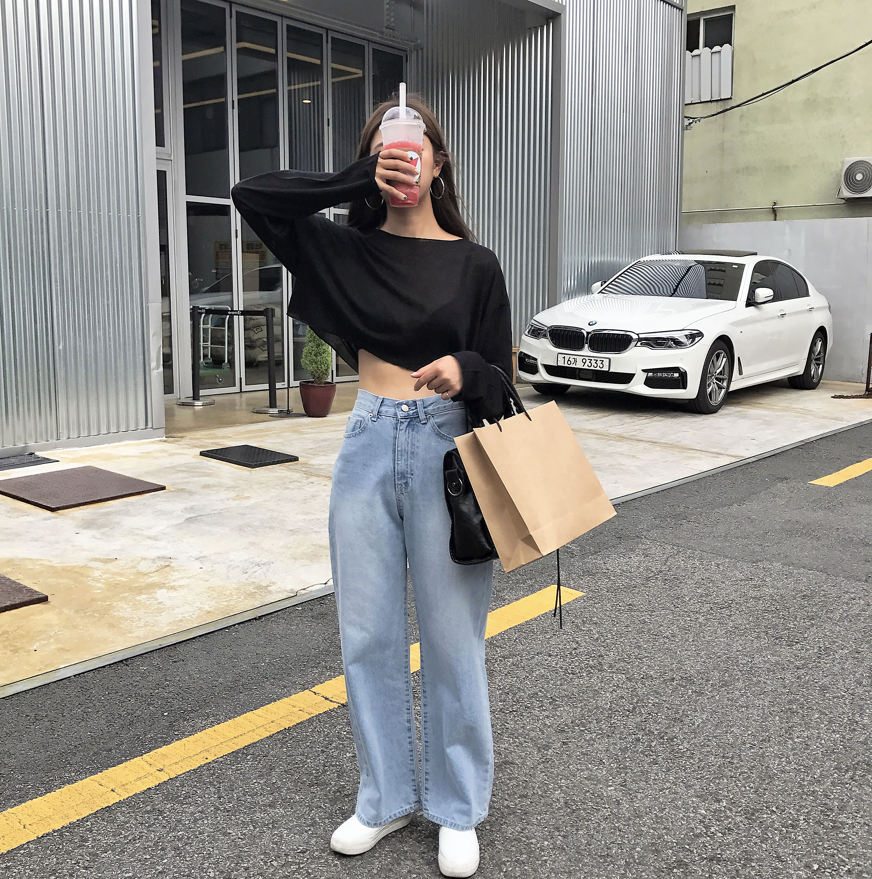 Wool Crop Long Sleeve Polo T-Shirt