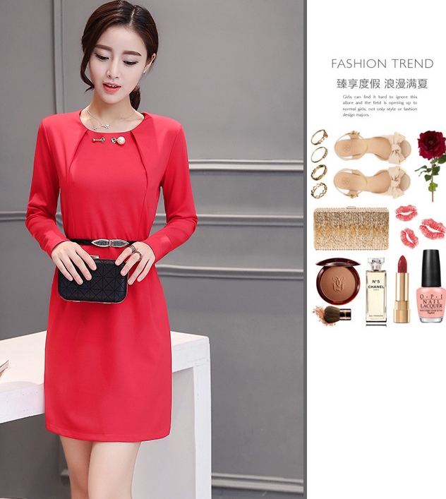 B10156 Autumn Chiffon Dress Elegant One Piece Work