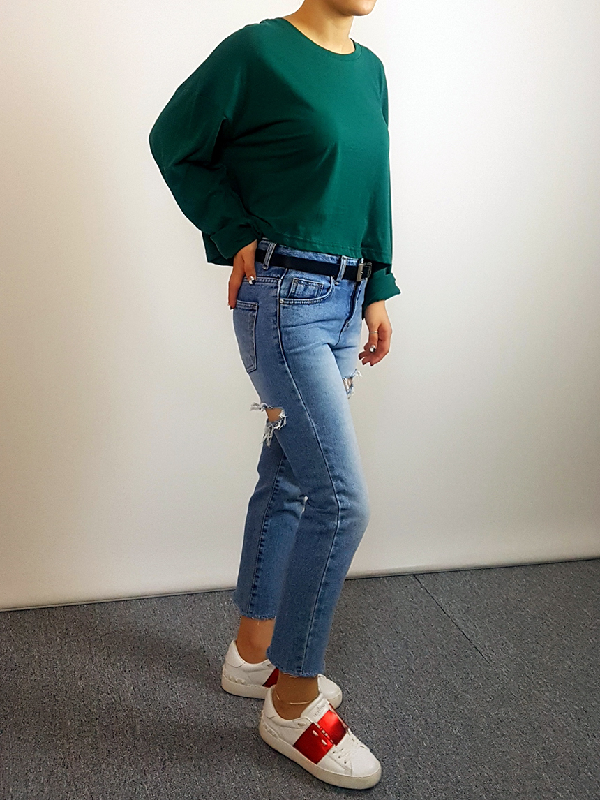 Plain 8800 Basic Crop Long Sleeve Tee 6color Holly