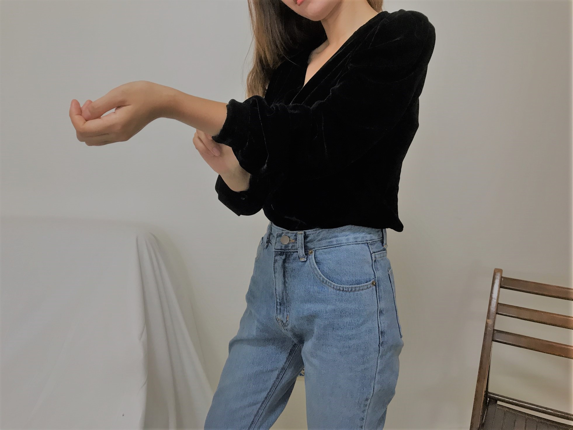 NEW FASHION LADY GIRL Blouse Black velvet blouse 3