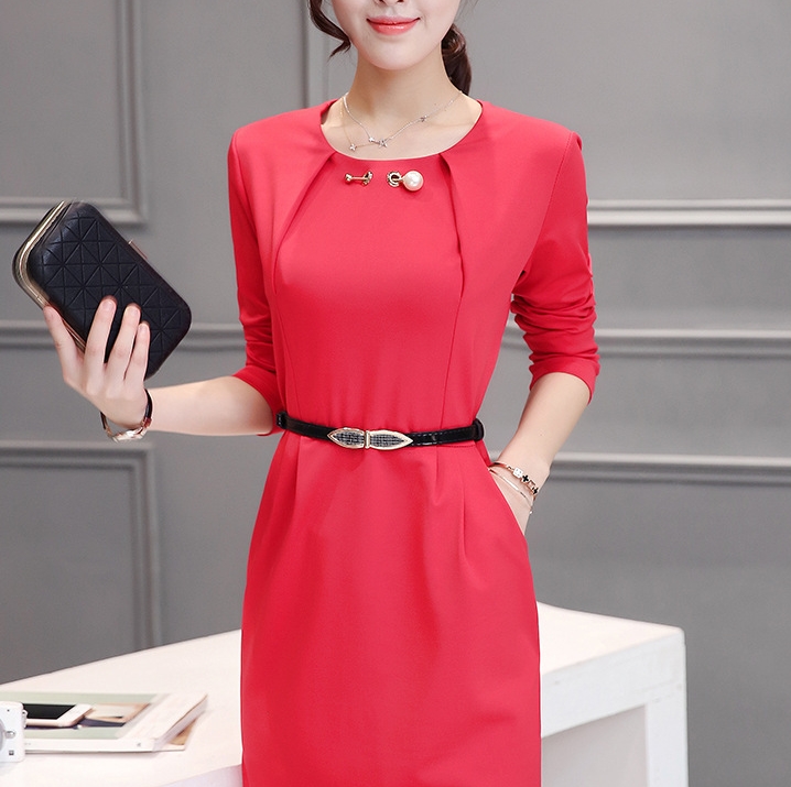 B10156 Autumn Chiffon Dress Elegant One Piece Work