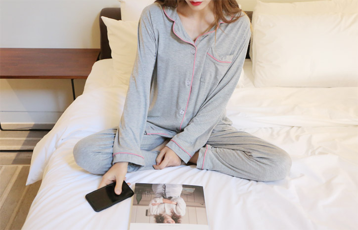New Long-sleeved pajamas set plain pajamas fall pa