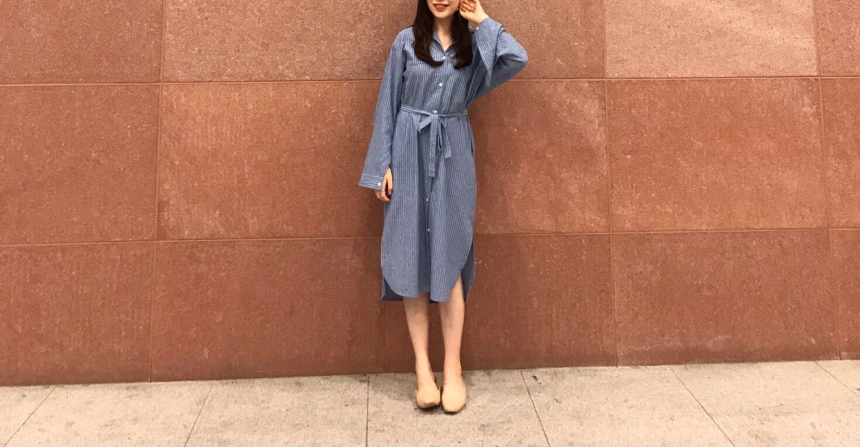 New Striped Shirt Dress One-Piece Longs 20s Women