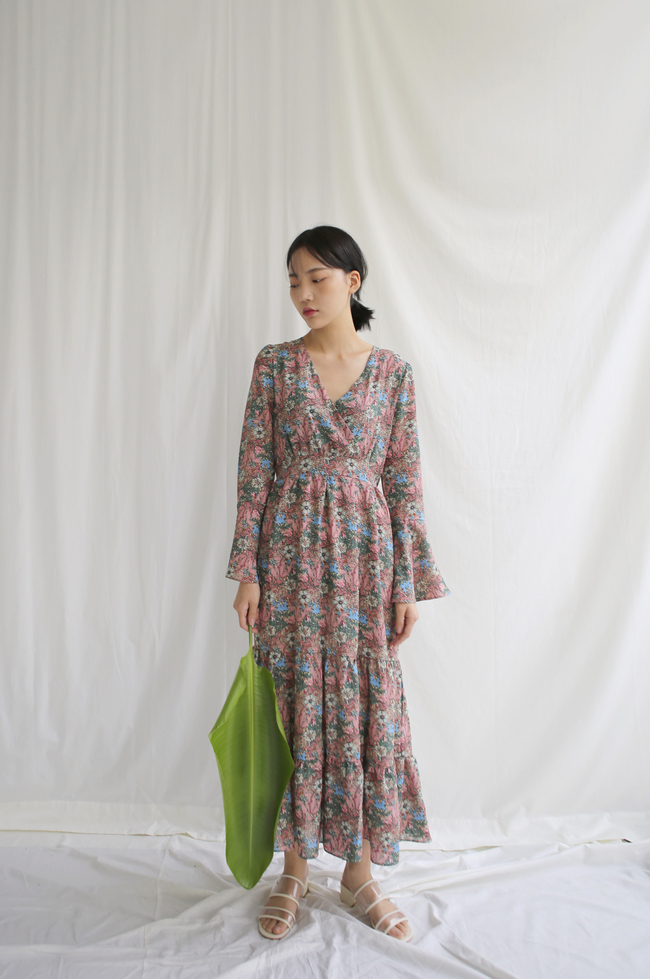 New Women Dress Flower Lap Long Dress 2color Flora