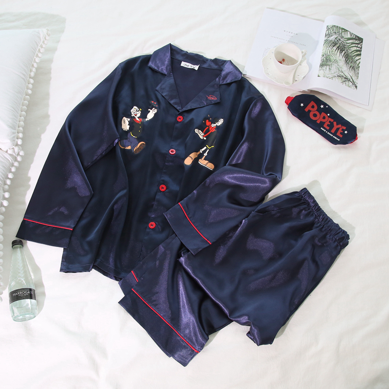 New Popeye long-sleeved dresses Couple silk pajama