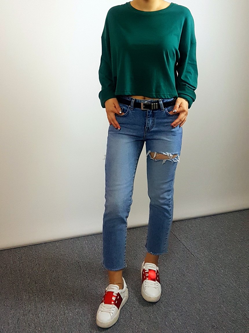 Plain 8800 Basic Crop Long Sleeve Tee 6color Holly