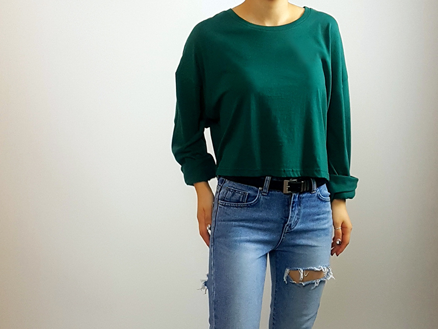Plain 8800 Basic Crop Long Sleeve Tee 6color Holly