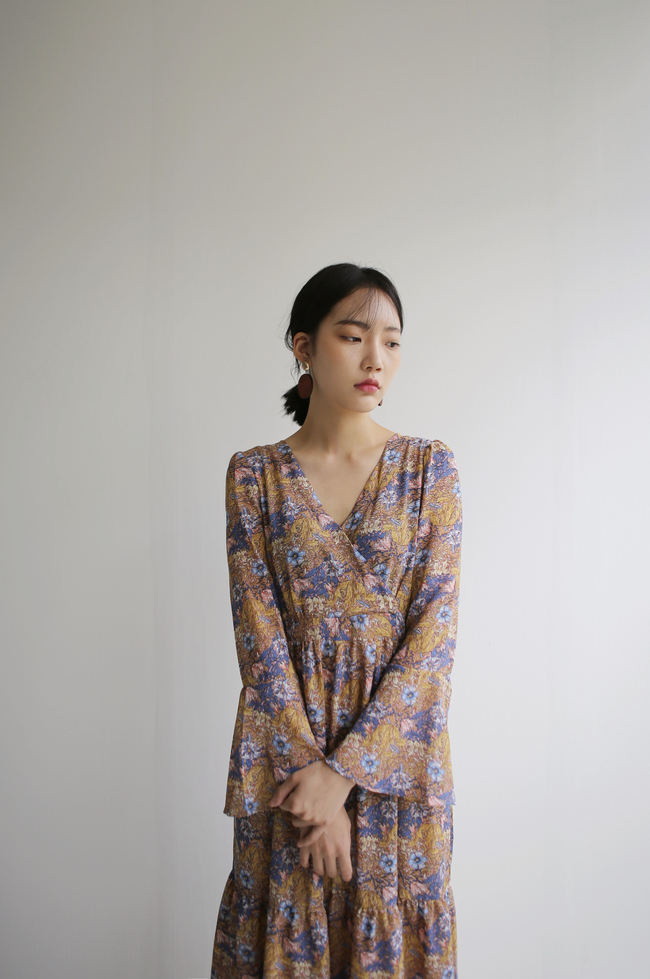 New Women Dress Flower Lap Long Dress 2color Flora