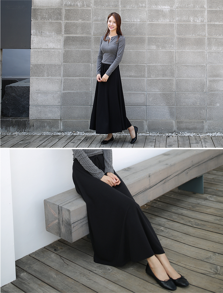Dolce Ribbon Banding Skirt Flare Long Autumn Long 