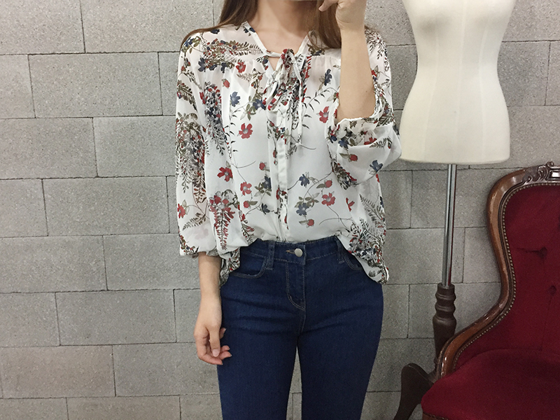NEW FASHION LADY GIRL Blouse Flower Chiffon Autumn