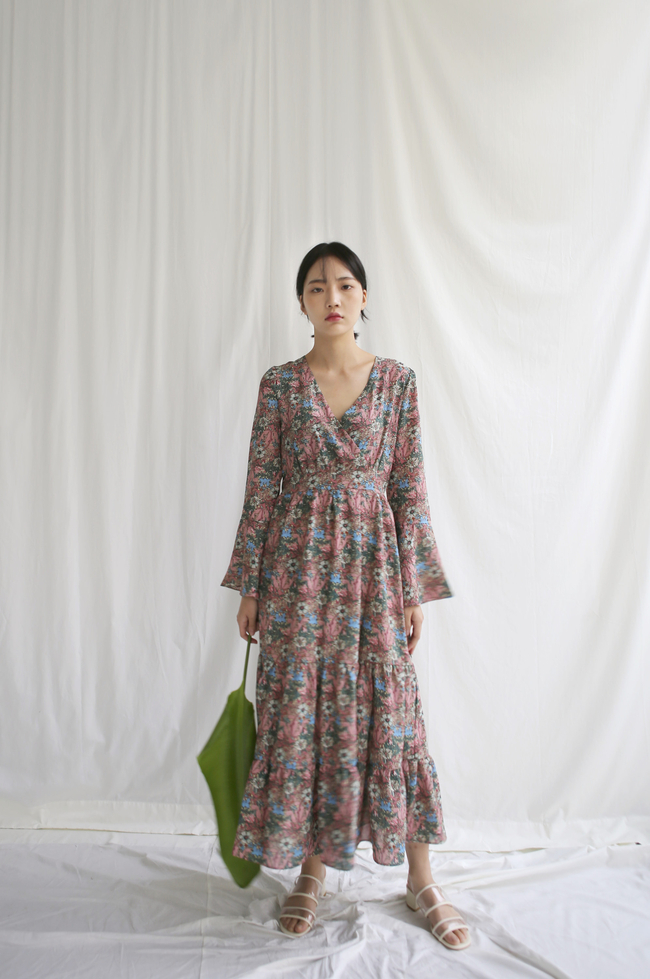 New Women Dress Flower Lap Long Dress 2color Flora