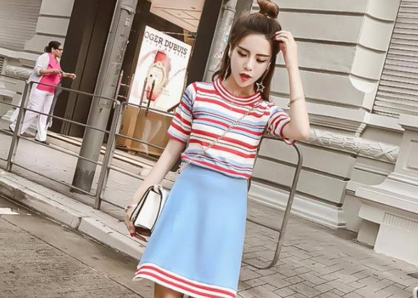 Top and bottom stripe knit two piece set 1color sk