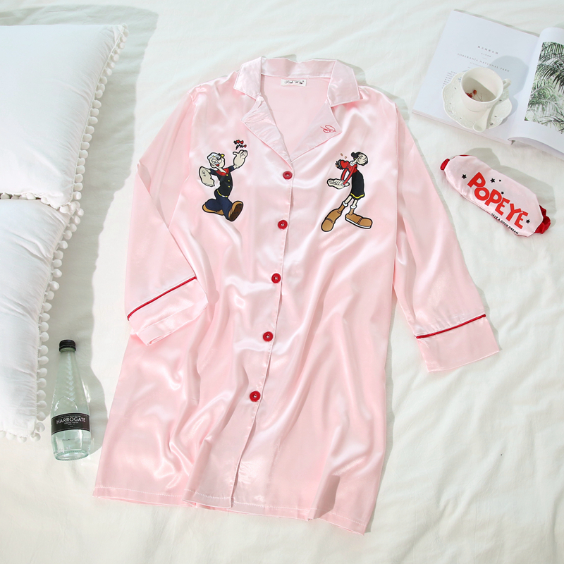 New Popeye long-sleeved dresses Couple silk pajama