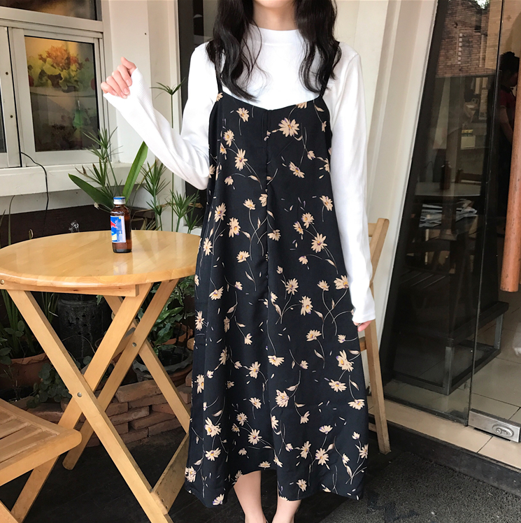 Omai fitting room flower chiffon strap dress + whi