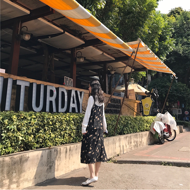 Omai fitting room flower chiffon strap dress + whi