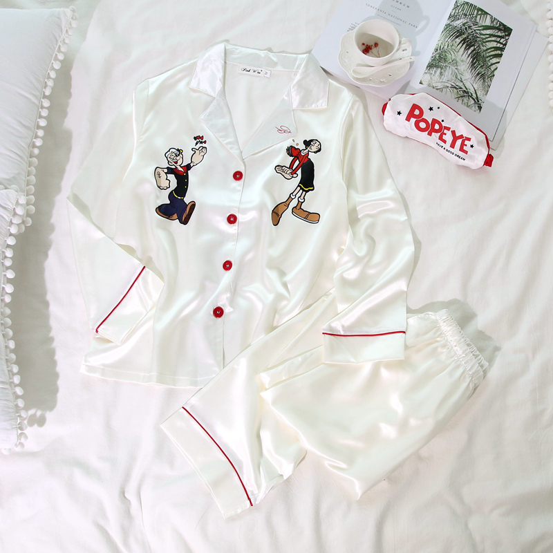 New Popeye long-sleeved dresses Couple silk pajama