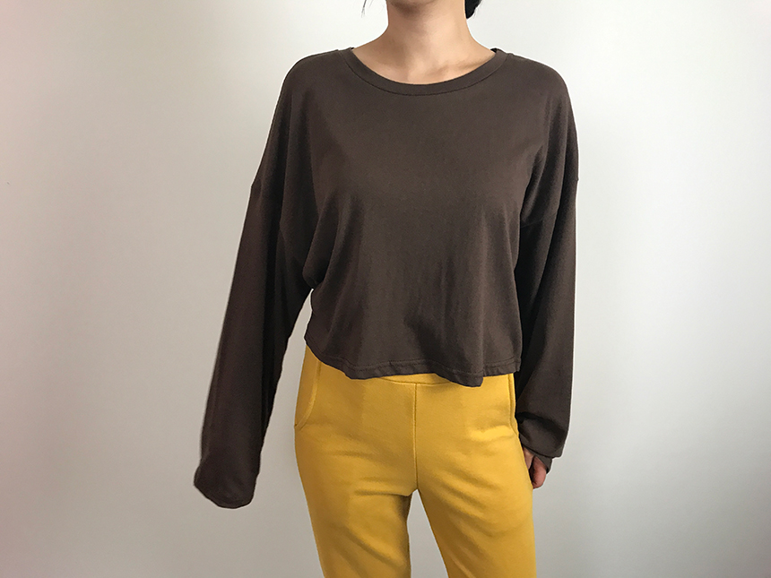 Plain 8800 Basic Crop Long Sleeve Tee 6color Holly