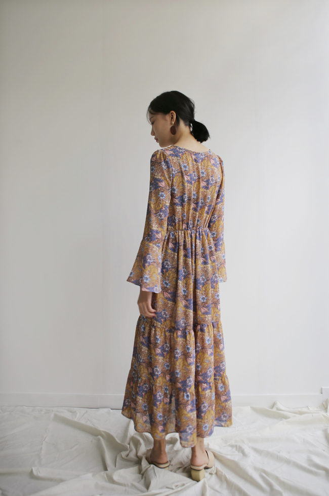 New Women Dress Flower Lap Long Dress 2color Flora