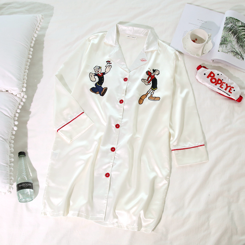 New Popeye long-sleeved dresses Couple silk pajama