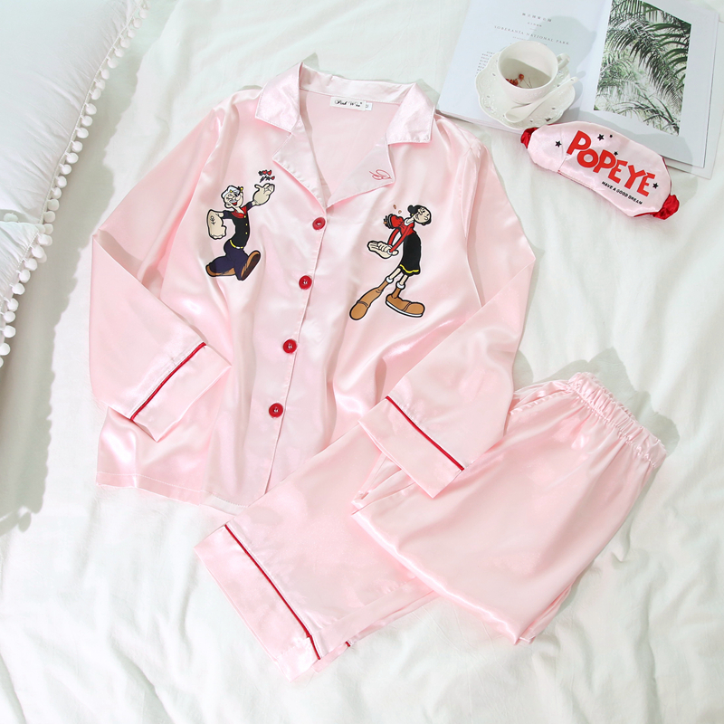 New Popeye long-sleeved dresses Couple silk pajama