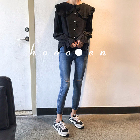 Women Blouses Sleeveless ruffle black white check 