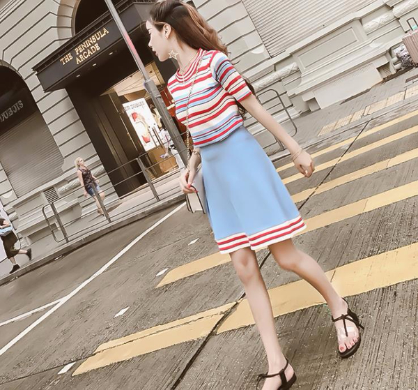 Top and bottom stripe knit two piece set 1color sk