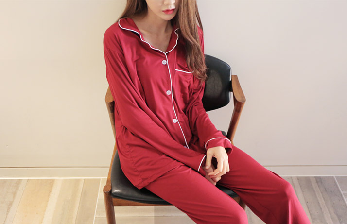 New Long-sleeved pajamas set plain pajamas fall pa
