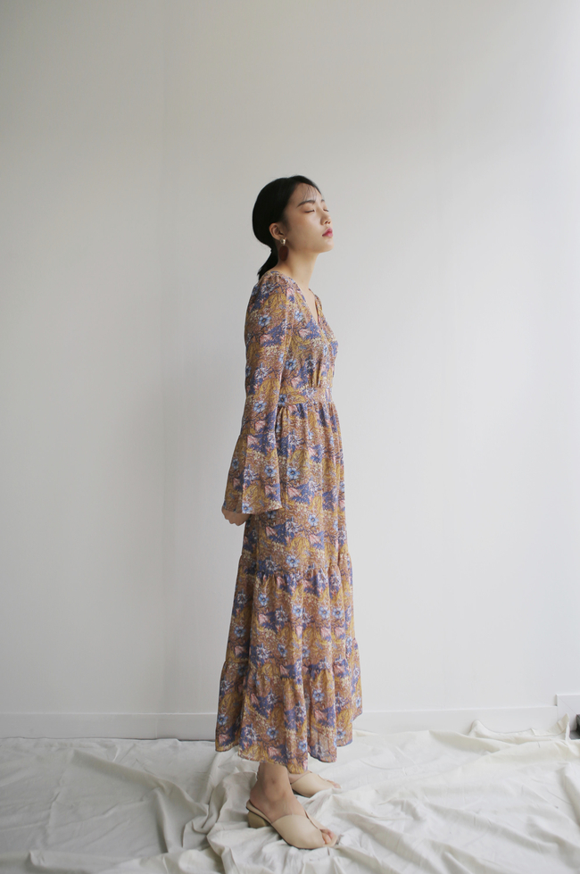 New Women Dress Flower Lap Long Dress 2color Flora