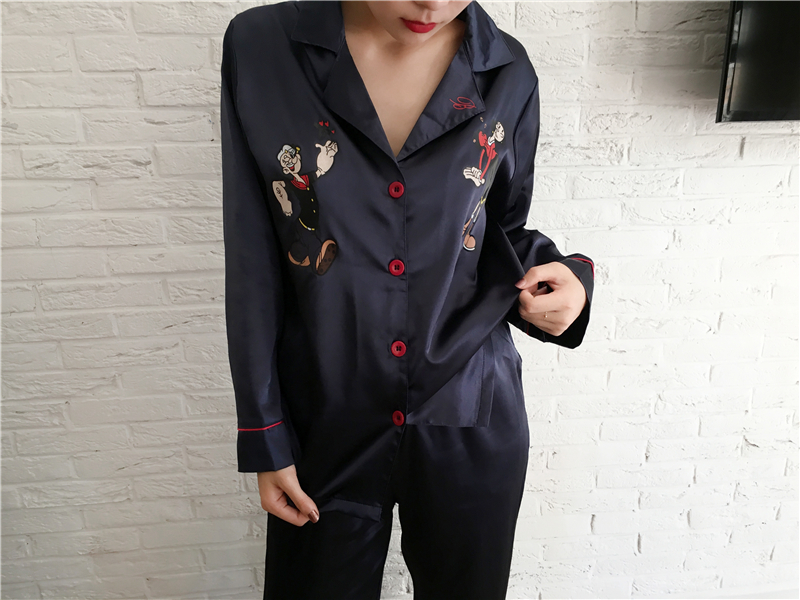 New Popeye long-sleeved dresses Couple silk pajama