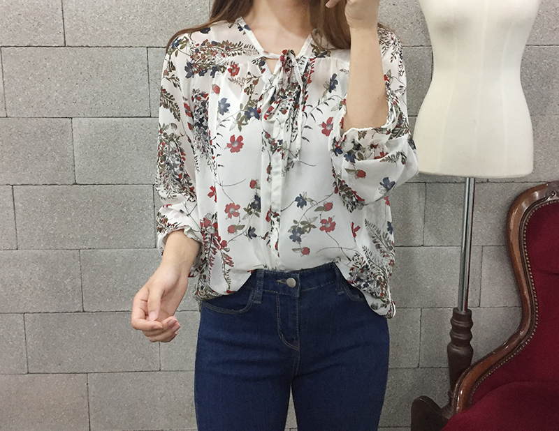 NEW FASHION LADY GIRL Blouse Flower Chiffon Autumn