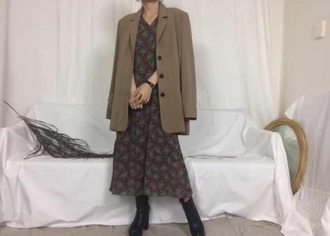 Chrysanthemum flower chiffon long dress 3color Aut