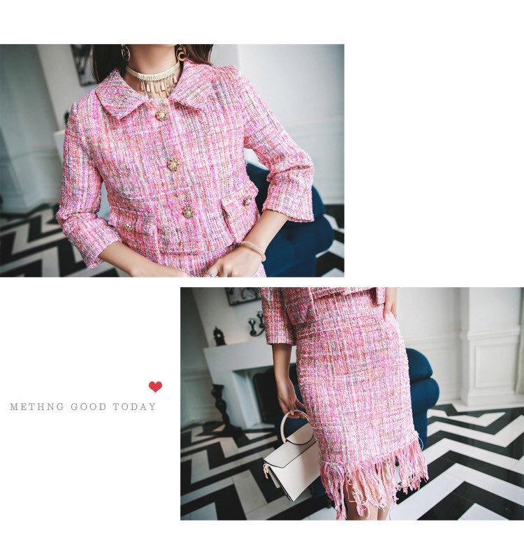 Office Look Pink Tweed Jacket + Surgical Skirt SET