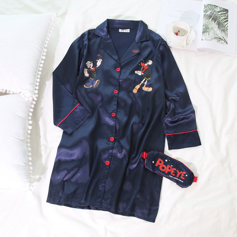 New Popeye long-sleeved dresses Couple silk pajama