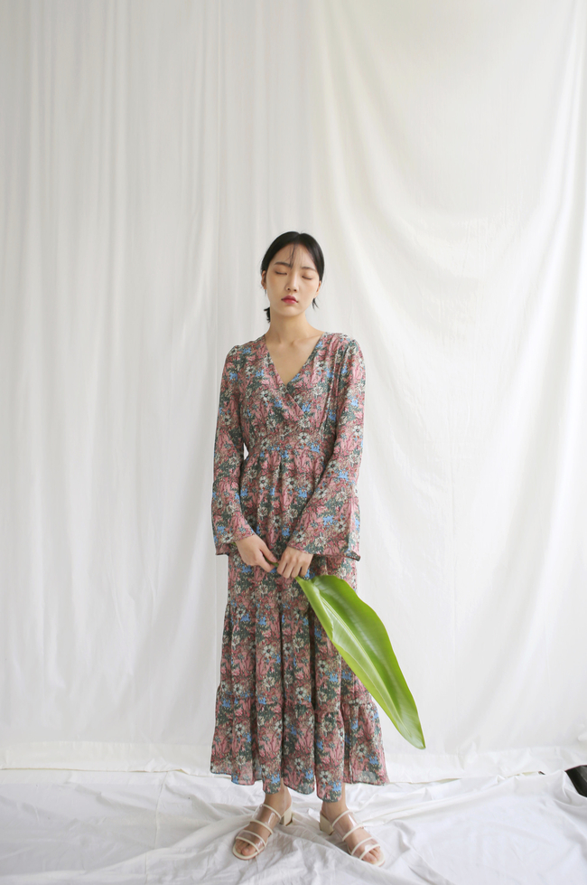 New Women Dress Flower Lap Long Dress 2color Flora