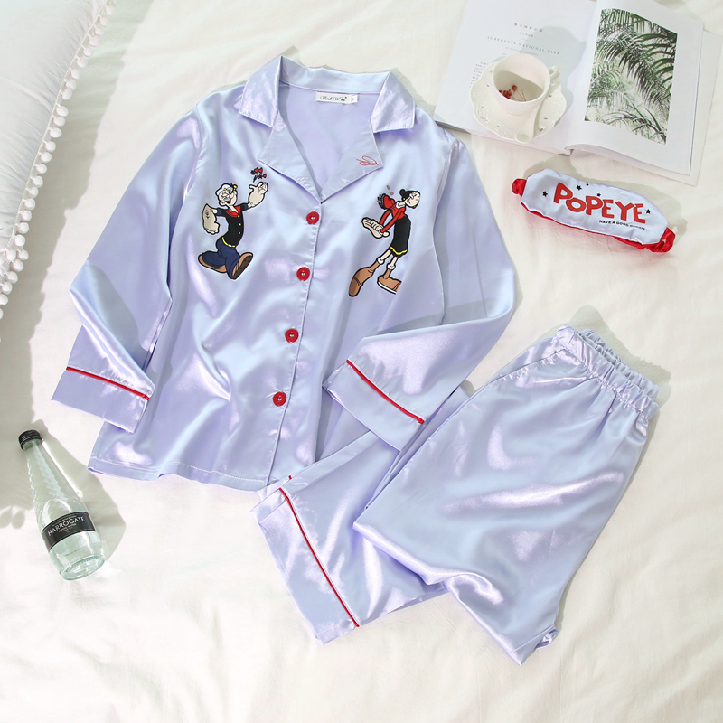 New Popeye long-sleeved dresses Couple silk pajama