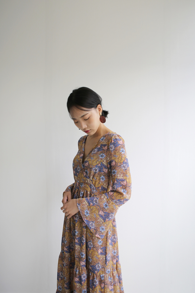 New Women Dress Flower Lap Long Dress 2color Flora