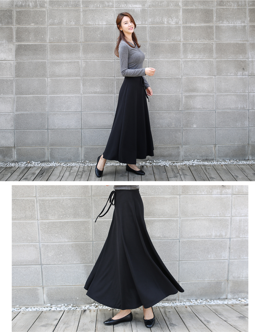 Dolce Ribbon Banding Skirt Flare Long Autumn Long 