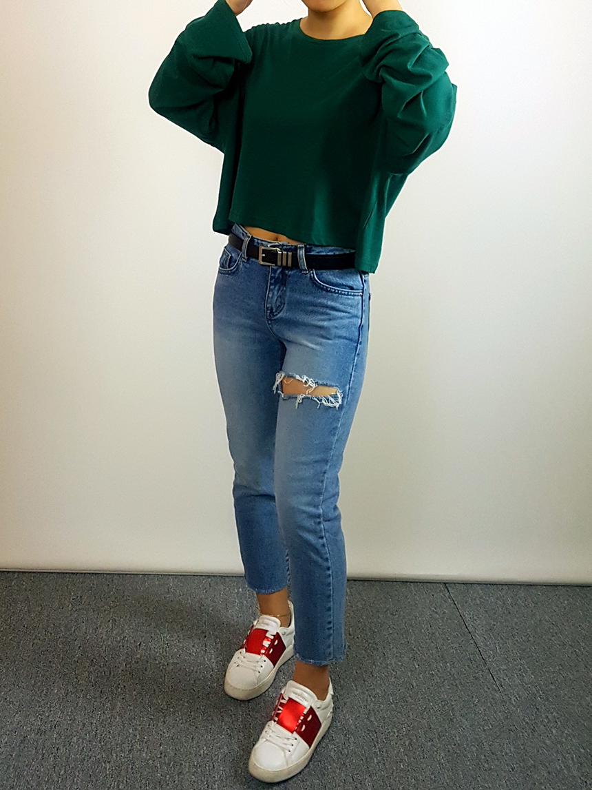 Plain 8800 Basic Crop Long Sleeve Tee 6color Holly