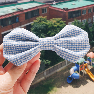 NEW HAIR CLIP HOOP Dongle Blue Check Ribbon Hairpi