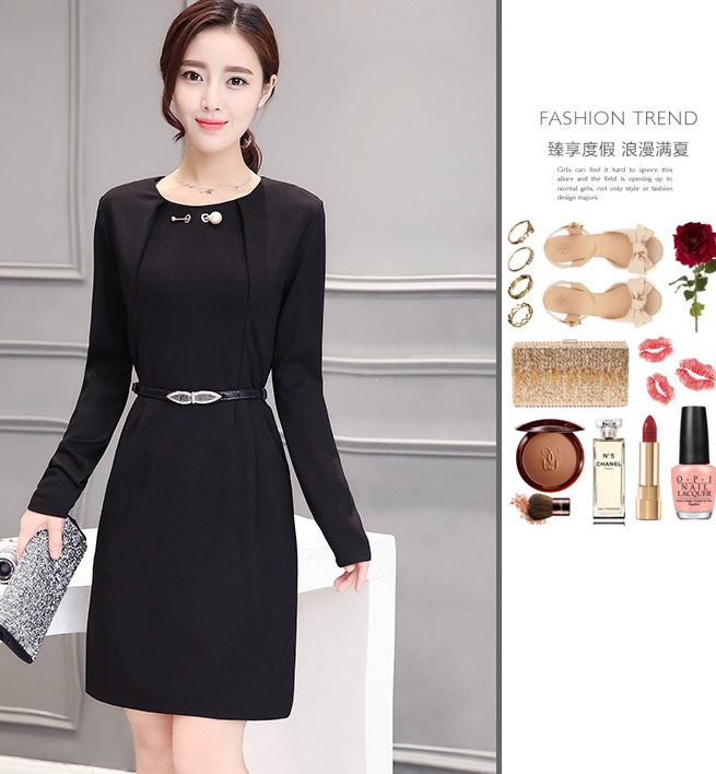 B10156 Autumn Chiffon Dress Elegant One Piece Work