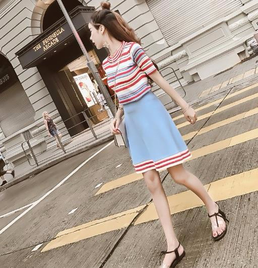 Top and bottom stripe knit two piece set 1color sk