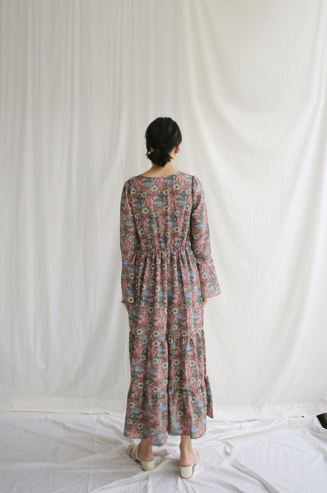 New Women Dress Flower Lap Long Dress 2color Flora