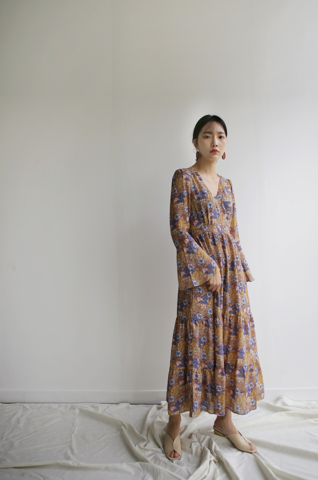 New Women Dress Flower Lap Long Dress 2color Flora