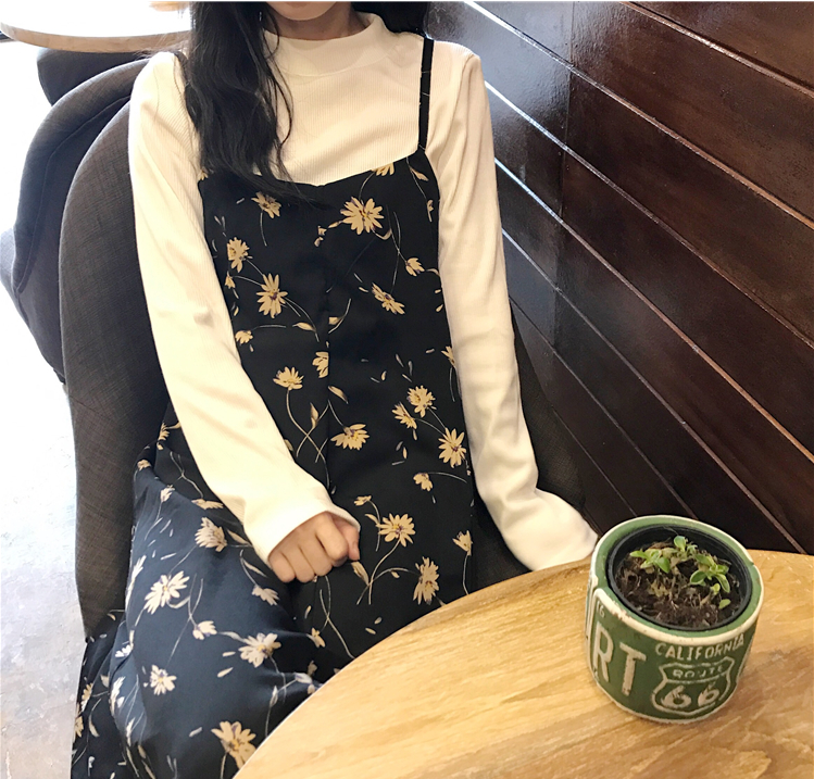 Omai fitting room flower chiffon strap dress + whi