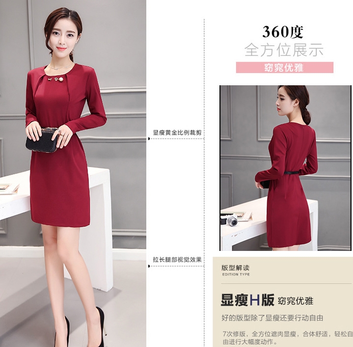 B10156 Autumn Chiffon Dress Elegant One Piece Work