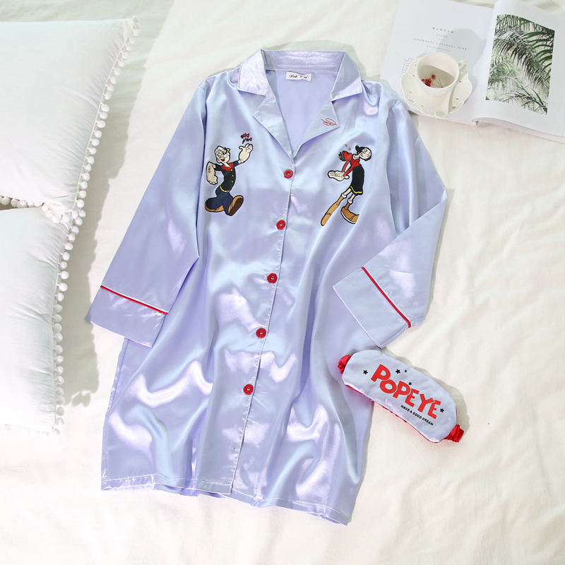 New Popeye long-sleeved dresses Couple silk pajama